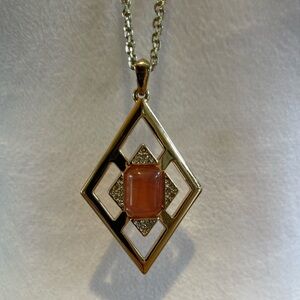 White House Black Market Gold and Orange Geometric Necklace